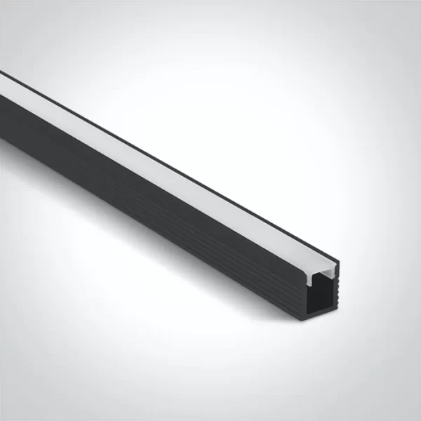 Profil LED Aparent 2m 8mm Aluminiu Negru cu Dispersor Opal si Capete - 7901