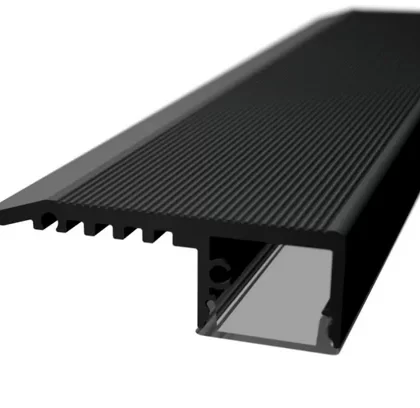 Profil LED Treapta Aparent 2m Aluminiu Negru cu Dispersor si Rizuri Antiderapante - LP402B