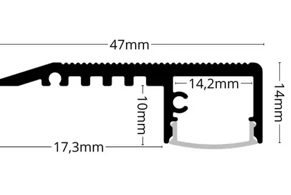 Profil LED Treapta Aparent 2m Aluminiu Negru cu Dispersor si Rizuri Antiderapante - LP402B
